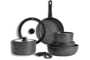 Cookware Set, Cookware Set with Removable Handle, 11/15/17 Piece, Oven Safe, Easily Clean, for Kitchen (Black,17Pcs)