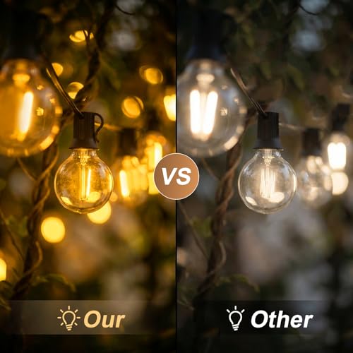 Outdoor Festoon String Lights Mains Powered, 100FT/30M Garden String Lights with 50+2 Shatterproof G40 Bulbs, IP44 Waterproof Outside Lighting for Patio Gazebo Pergola Party Wedding (Warm White)