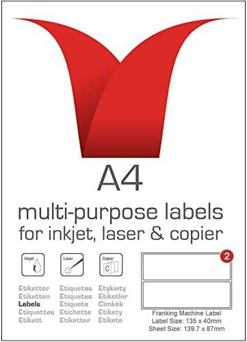 Unbranded Plain Packaging - Franking Label - Postage Label: 135 x 40mm - 2 Labels per Sheet - 500 Sheets per box/1000 Labels per Pack (STW040135FL)