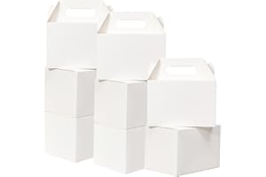 S9BAI15 Shallive 15 Pack Large Treat Boxes White - 9 x 6 x 6 inches Gable Gift Boxes with Handle Cardboard Lunch Boxes Recycled Paper Take Out Boxes Welcome Boxes For Wedding Baby Shower Birthday