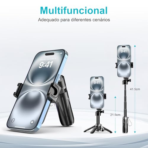 Tobeape Mini Tripé 4 em 1 para Celular com Controle Bluetooth, Bastão de Selfie Portátil com Suporte Dobrável, Sapata Fria Dupla, Ideal para Vídeos, Viagens e Vlogs - Compatível com iPhone/Android