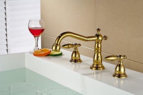 YAJO Modern Bathroom 2 Bullet Handle Vessel Sink Faucet,Polish Brass Finish