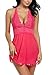 Avidlove Women V-neck Lace Babydoll Mesh Chemise Sleepwear Sexy Open Back Lingerie Rose Red X-Large