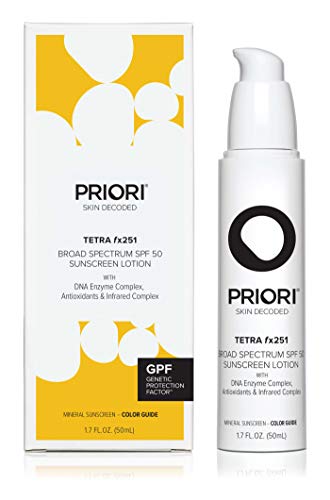 Priori TETRA fx251 - Broad Spectrum SPF 50 Sunscreen Color Guide 1.7 oz (50ml)