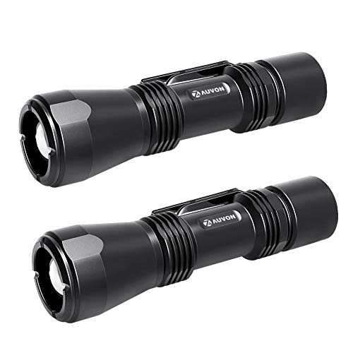 LED Flashlight [2 PACK], AUVON Bright Tactical Flashlights, High Lumens Torch with Power Saving Design and CREE LED (Waterproof, Zoomable, Ultra Compact) for Kids, Men, EDC, Emergency