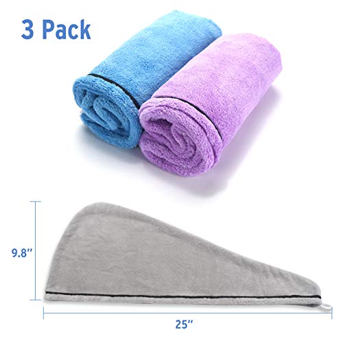 AmazerBath-3-Pack-Hair-Towel-Microfiber-Hair-Towel-Wrap-Rapid-Drying-Hair-Towels-for-Women-Magic-Hair-Drying-Towel-Super-Absorbent-Hair-Towel-Hat-Blue-Purple-Gray