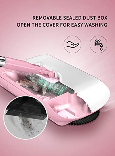 Rayzi Household Cleaning 360 Hand Push Automatic Sweeper Broom - Including Broom & Dustpan & Trash Bin - Non Electric for Tile,Marble, and Hardwood, 2 x Cloth (Pink)