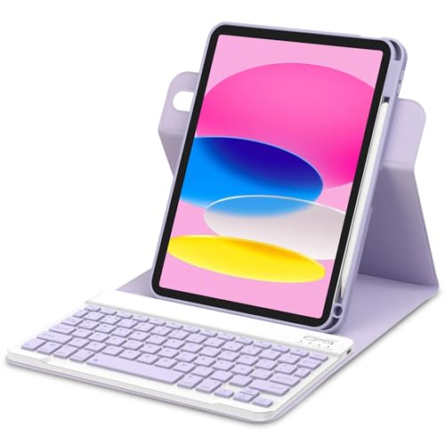 Bettdow Keyboard Case for iPad 11 Generation A16 2025/iPad 10 Generation 2022 (11/10.9 Inch), Vertical/Horizontal Use, Detachable Spanish Ñ Keyboard with Case for iPad 10/11 Gen, Purple