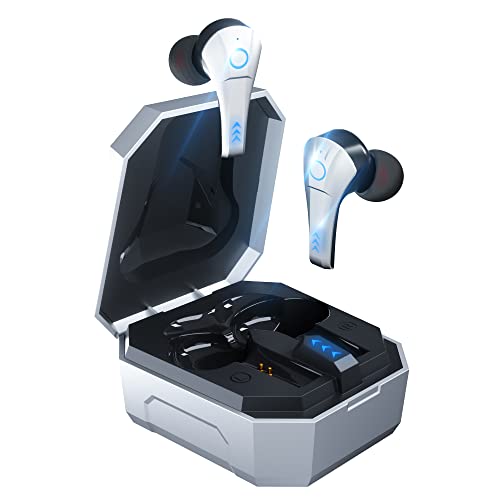 ENUOSUMA Bluetooth Kopfhörer In-Ear, Ohrhörer Kabellos mit Klarem Audio, ES22 Wireless Earbuds IPX5 5.0 Headset Noise Cancelling Headphones mit Mikrofon für Musik, Anruf, Spiel und Sport, Silber