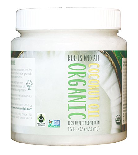 Organic Virgin Coconut Oil For Cooking, Baking, and Beauty, Non-GMO, Cold-Pressed, Unrefined, Pure, Sustainably Sourced Certified Fair Trade 16 OZ Jar Roots and All