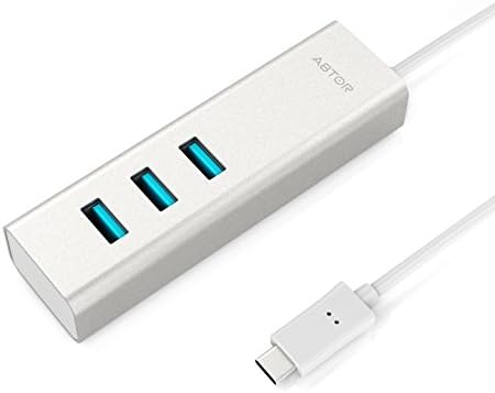ABTOR USB C to 3-Port USB 3.0 Hub with Type-C Charging Port for Apple new MacBook 2016, ChromeBook Pixel and More (Silver Aluminum)
