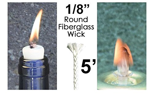 Dan's Daughters' Containers 1/8" by 5' Foot Round Fiberglass Wick Kerosene Oil Lamp Lanterns Replacement Wicks Torch Wine Bottle Candle (18) (5')