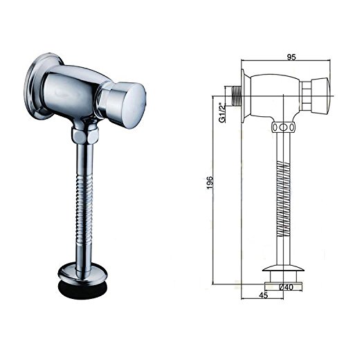 Brass Exposed Urinal Flush Valve - Button Type Manual Time-extended Shut-off Valve , Polished Chrome