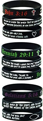 AMPM Collective | Silicone Motivational Wristbands Daily Faith Devotion Religious Motivation | Rubber Inspirational Bible Quote Bracelets Unisex Men Women Teens (6/12 Pack)