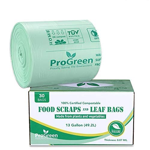 ProGreen 100 Compostable Bags 13 Gallon, Extra Thick 0.87 Mil, 30