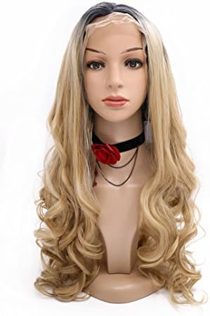 Ombre Lace Front Synthetic Wigs, Black to Glod Heat Resistant Fiber Hair Wig for Women(1bT27/613#)
