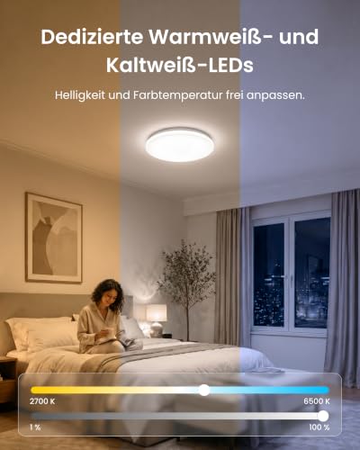 SwitchBot RGBICWW Ceiling Light 37.6 cm, Matte LED Ceiling Light Dimmable 3200 LM, 2700-6500K, 32W, Compatible with Alexa & Apple Home, CRI 90+, Ceiling Light LED for Bedroom, Living Room, Hallway