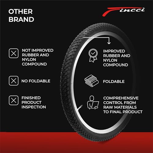 Fincci MTB Tyres 26 x 2.1 Inches 57-559 Pair Folding Bike Tyres 26 with 2 x Air Cameras Presta Valve for Mountain Bike, Racing Bike, Electric Bicycle – Pack of 2