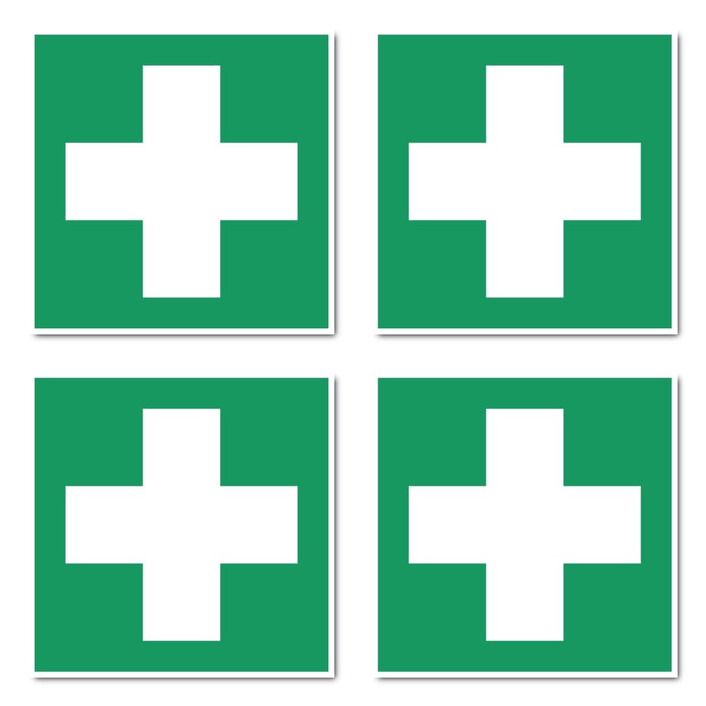 First Aid Rescue Sign E003 - DIN EN ISO 7010 / ASR A1.3 - Sticker 10cm - Pack of 4