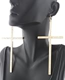 Goldtone with Clear Iced Out Large Elongated Style Cross 5 Inch Dangle Earrings