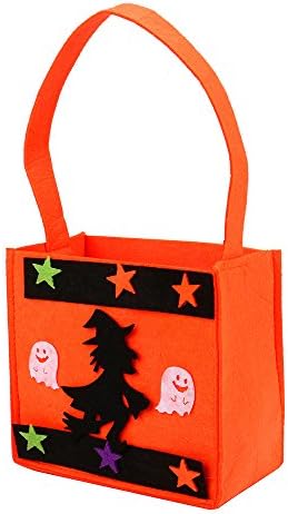 Halloween Candy Bag, WONOUS Halloween Cute Pumpkin Witch Wizard Bat Leaf Treat or Trick Kids Children Candy Bag Snack Packaging Children Kids Party Storage Bag Gift with Handle (Witch)