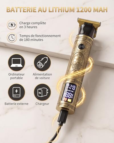 Men's Hair Clipper, Men's Beard Clipper T Zero Gap with LED Screen, IPX7 Waterproof Wireless Precision Rechargeable Clipper Professional Hair Trimmer for Family Barbers and Gift Men