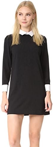 Women Black Double Layer Sweet Mini Turn-down Collar Zipper Back Lady Loose Dress (Black XL)