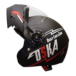 Steelbird SB-45 OSKA Flip Up Helmet with Reflective Graphics (Medium 580 MM, Matt Black with Clear Visor)