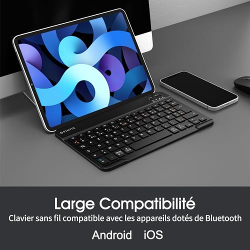 FINTIE Wireless Bluetooth Keyboard 10 Inches [French AZERTY] Lightweight Slim Keyboard for iPad, Android Tablet Samsung Galaxy, Xiaomi/Redmi Pad, Huawei/Honor Pad etc, Black