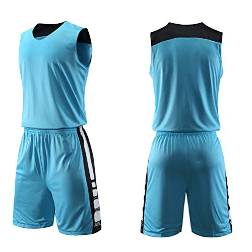 yingfeg bb Basketball Tank Tops Reversible Shorts Sports Jersey Shirts w/Shorts for Men Light Blue/Black XL