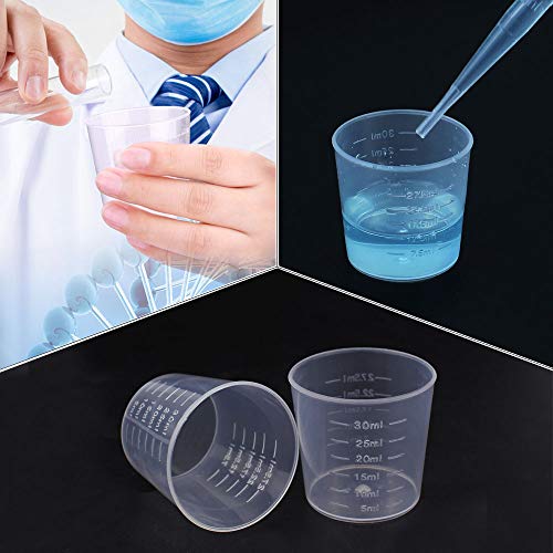 SelfTek Plastic Graduated Cups with Tools - 50 Pack 30ml Measuring Cups, 50 Pack Mixing Sticks, 50 Pack 3ml Dropping Pipette for Mixing Resin, Stain, Epoxy, Paint