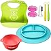 6PC Silicone Baby Feeding Set - Silicone Bowl and Silicone Plates - Suction Silicone Bowl and Dishes for Toddler - Toothbrush for Toddlers'
