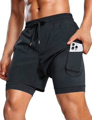 CRZ YOGA Men's Four-Way Stretch Workout Shorts - 9'' Linerless