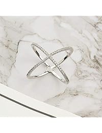 NUOBAIFU - Anillo de cruz de circonita cúbica chapado en oro blanco para mujer, tamaño 6, 7, 8, 9