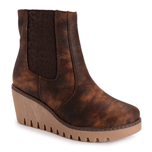MUK LUKS Women's Vermont Essex Wedge Booties, Brown Rust, 9.5