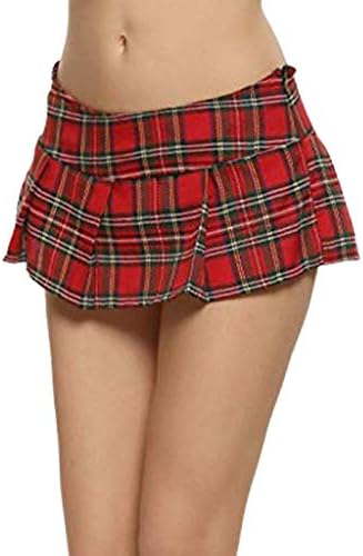 Women Role Play Mini Plaid Skirt Polyester Red Schoolgirl Lingerie Pleated Skirt Dress