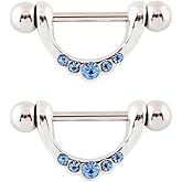 Zynova 14G Blue CZ Surgical Steel Nipple Rings for Women Nipple Barbell Straight Bar Nipplerings Nipple Shield Studs Dainty Body Piercing Jewelry