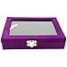 Color Velvet Jewerly Glass Top Lid Box, 48 Black Velvet Slots, for Rings Cuffs (Purple)