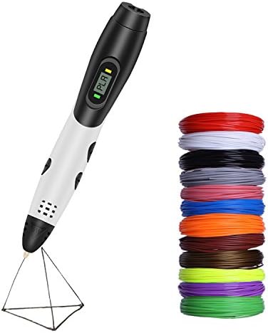 3D Pen with PLA Filament, Wisteke 3D Printing Printer Drawing Pen with LCD Screen and 12 Colors 120 Feet 1.75mm PLA Filament, 3D Print Pen is Perfect DIY Gift for Kids, Adults (White)
