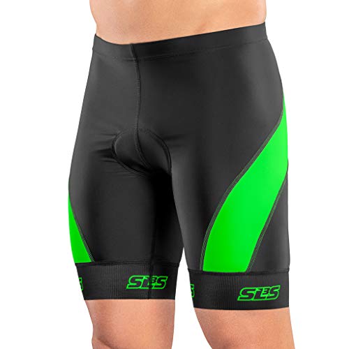 SLS3 FXZ Men Triathlon Shorts - Tri Bike Shorts Men - Triathlon Suit Men (Black/Green, S)