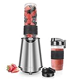 CHULUX Stainless Steel Smoothie Blender Machine with Sharp Blade Assemby,2 Bottles with Floded Spout Lids for Protein Shake and Juice