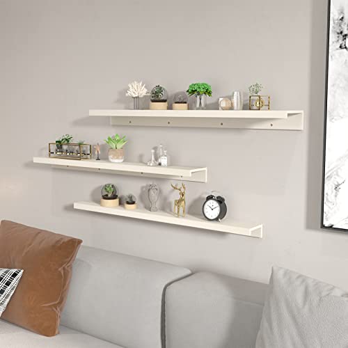 Giftgarden 24 Inch Ivory White Floating Shelves for Wall, Wooden Wall
