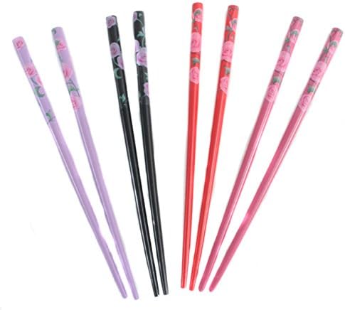 Making Waves Women's Hair Bun Floral Wood Chopsticks (4 Pair), Dark Roses