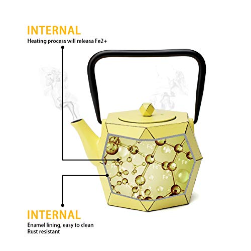 Toptier Cast Iron Teapot, Stovetop Safe Japanese Cast Iron Tea Kettle