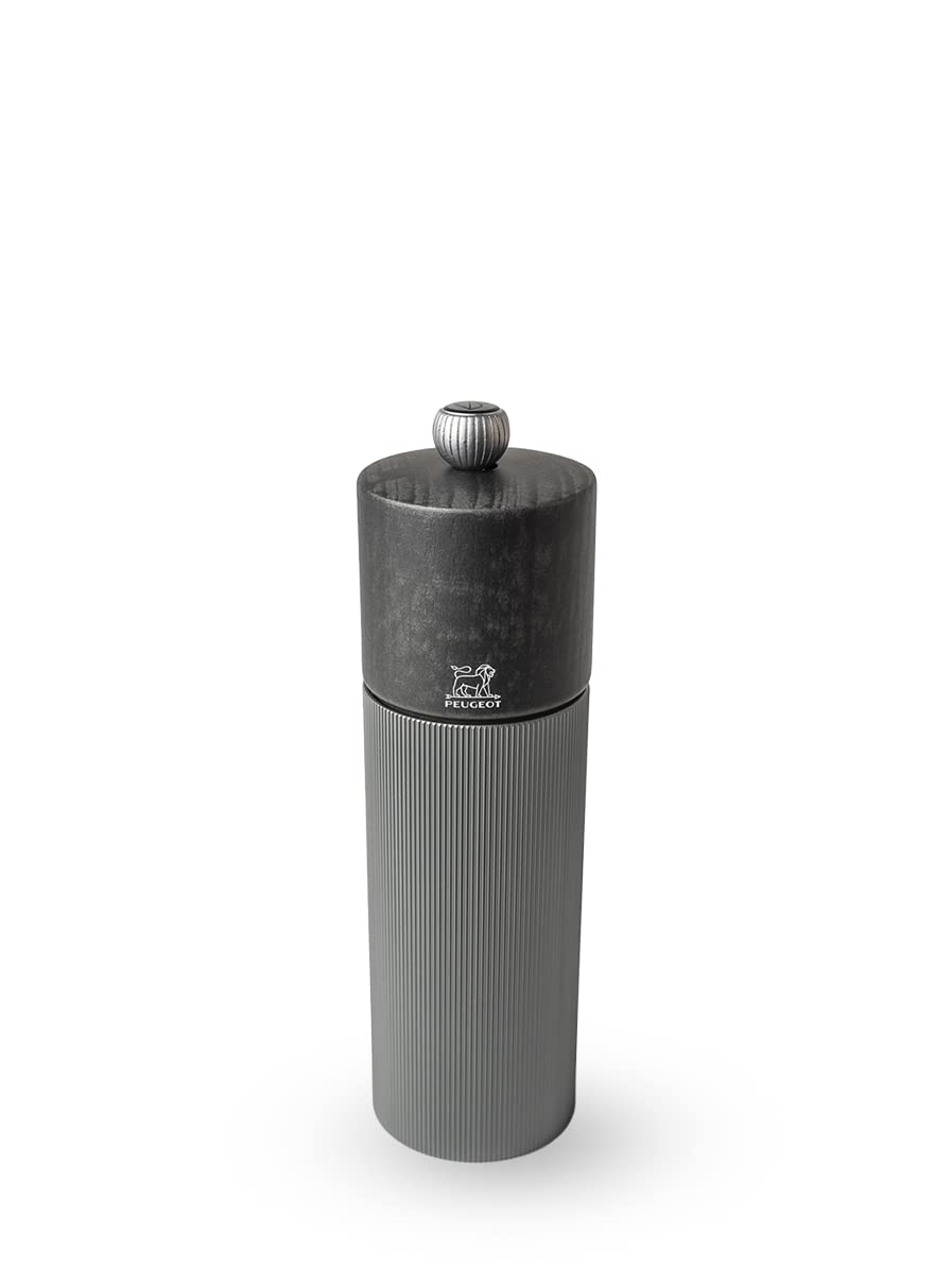PEUGEOT - Line 18 cm Pepper Mill - Classic Grind Adjustment - PEFC-Certified Aluminum and Wood - French Manufacturing - Carbon Color