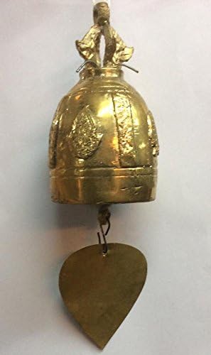 Temple Bell Brass Wind Thai Decor Home Garden, Large 7.5cm L x 7.5cm W x 24cm H. (Free a Gift Elephant Cotton Key Chain Handmade)