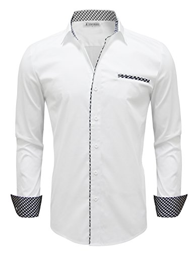Tom's Ware Mens Classic Slim Fit Contrast Inner Long Sleeve Dress Shirts TWNMS314S-1-310N-WHITE-US M