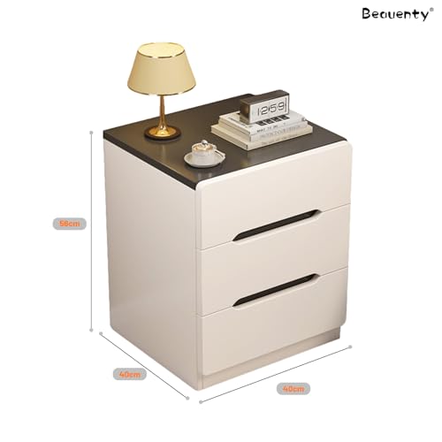 Beauenty Modern Nightstand, Bedside Table with 3 Drawers, Storage Side Tables, Space Saving End Table Cabinet for Bedroom, Office, Hotel, 40x40x56cm (3 Drawers-Black & White)