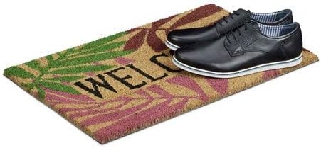 Relaxdays Coconut Fibre PALM LEAVES Doormat 40 x 60 cm Coir Welcome Mat with No-Slip Rubber PVC Underside, Multicolour - Image 4