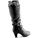 Dailyshoes Women's Slouchy Mid Calf Strappy Boots with Ankle and Top Straps - 2